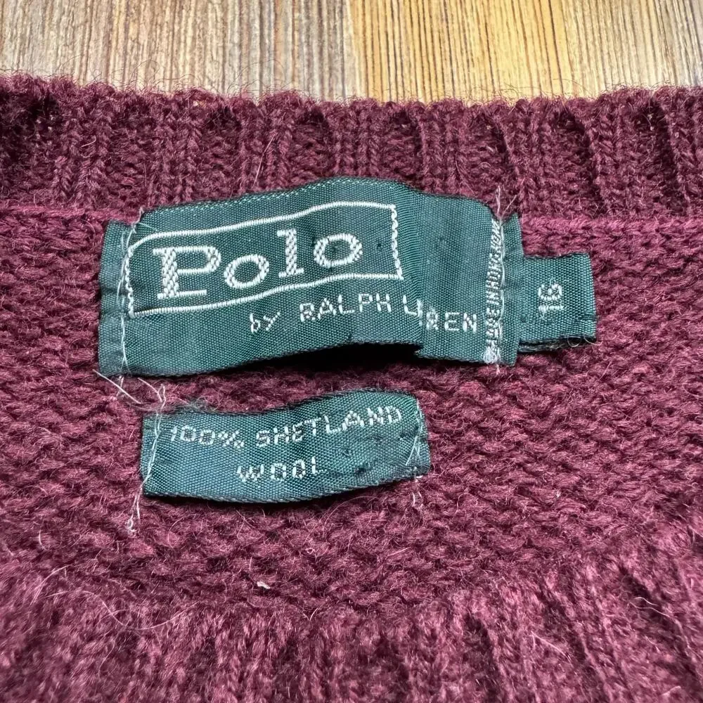 Vintage Polo Ralph Lauren Sweater Girls Size 16 Purple Wool Crewneck Knit 90s